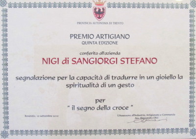 Premio Artigiano 2010: attestato di segnalazione.